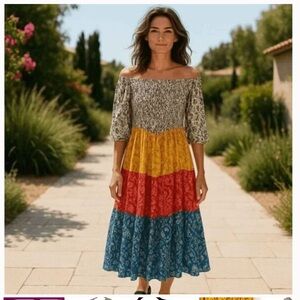 Cool Change Boho Jodi Dress Multicolor Meadow Floral Print Tiered Size Small
